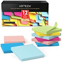 Arteza Notas adhesivas 76 mm x 76 mm | 12 tacos de 100 hojas | Paquete de posits de colores surtidos | Reutilizables sin…